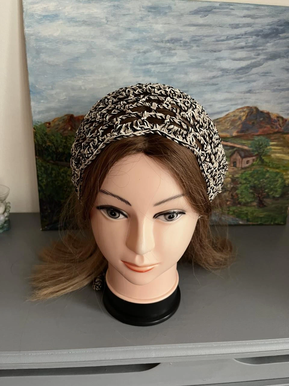 Bandana bandeau foulard headband pañuelo Coton Noir Beige Taille unique adulte e – photo 4